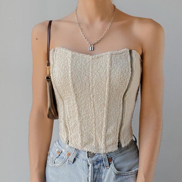 Out From Under Sherpa Double Zip Corset Small Lace Up Back - Picture 5 of 11